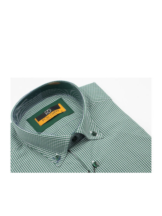 Poligianni Men's Shirt Long Sleeve Checked Green