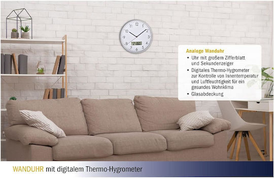TFA Leise Wanduhr Kunststoff Weiß