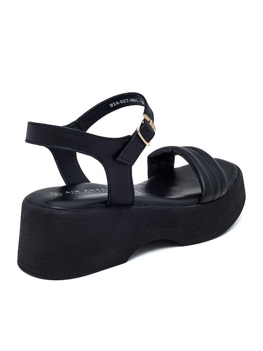 Leather Women's Flat Sandals Black