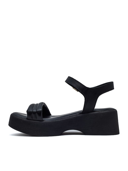 Leather Women's Flat Sandals Black