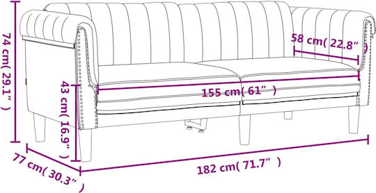 Zweisitzer Samt Sofa Hell-Grau 182x77x74cm