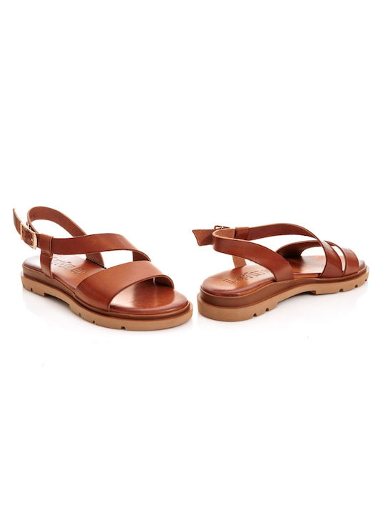 Lady Leather Women's Flat Sandals in Tabac Brown Color