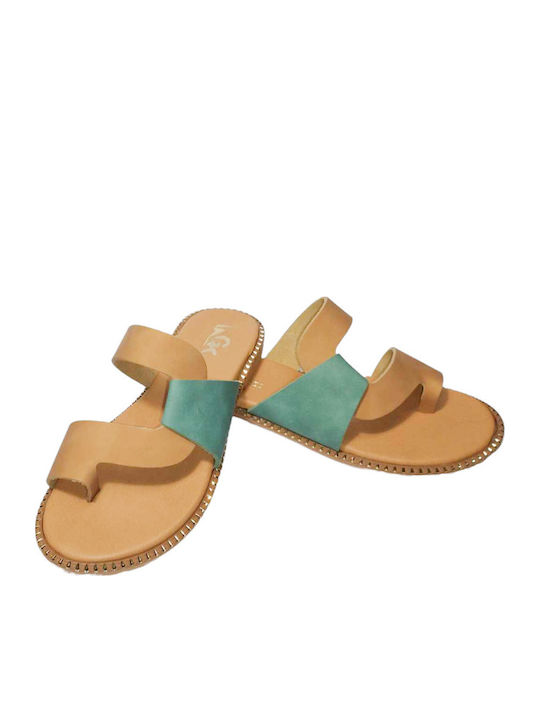 Leather Women's Flat Sandals in Tabac Brown Color