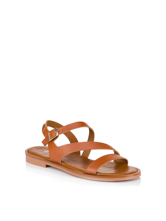 Lias Mouse Leather Women's Flat Sandals with Strap in Brown Color