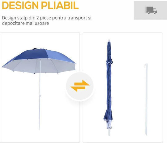 Folding Beach Umbrella Diameter 2.1m Blue