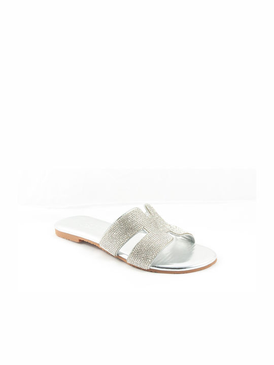 Primadonna Leather Women's Flat Sandals in Silver Color