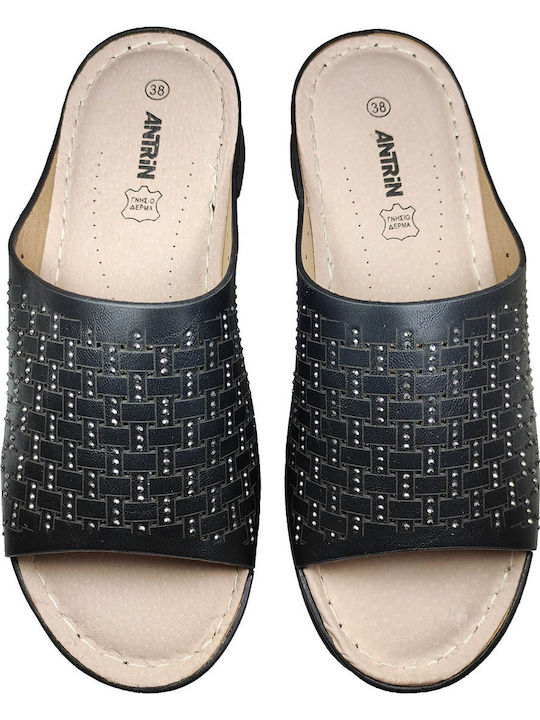 Leather Women's Flat Sandals Anatomic in Black Color