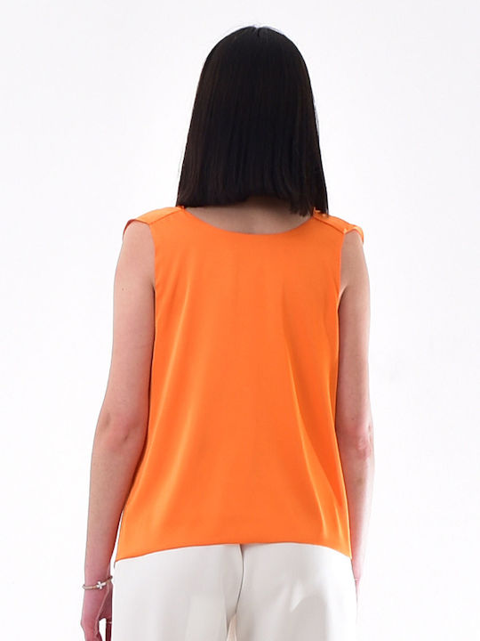 Damen Bluse Drapierung Orange