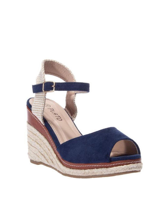 Lady Glory Women's Suede Ankle Strap Platforms Blue