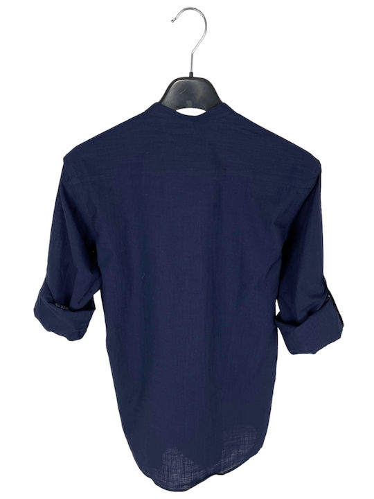 Life Style Butiken Men's Shirt Long Sleeve Linen Blue