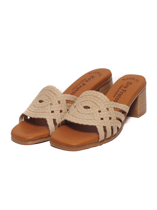 Eva Frutos Leather Women's Sandals Beige