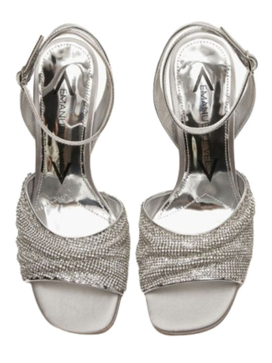 Leder Sandalen mit Strass Silber