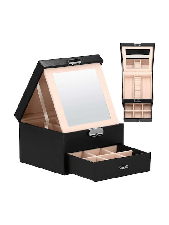 Jewelry Box Velvet Faux Leather Black Pink Mirror 16x16x11 Cm Springos Jewelry Box Velvet Faux Leather Black Pink Mirror 16x16x11 Cm Springos