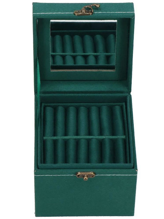 Jewelry Box Velvet Green Mirror 12x12x12 Cm Springos