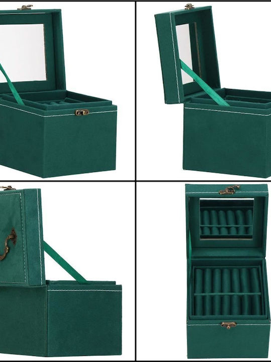Jewelry Box Velvet Green Mirror 12x12x12 Cm Springos