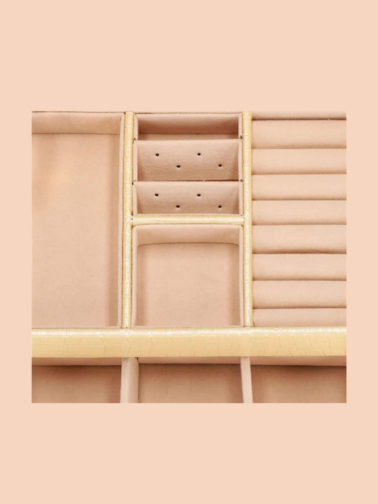 Jewelry Box Mdf Eco Leather Velvet Cream Pink Mirror 17.5x14x12.5 Cm Springos