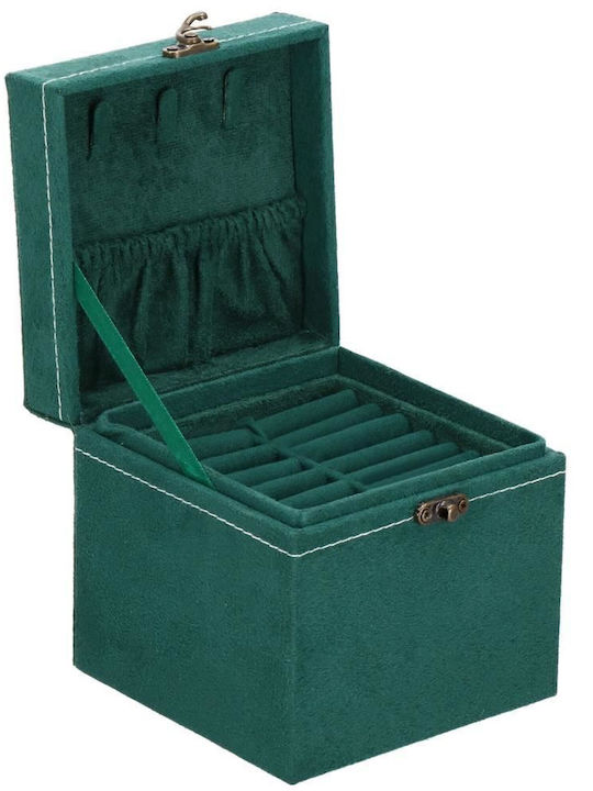 Кутия за бижута от велур в зелено, 12x12x12 см, Springos