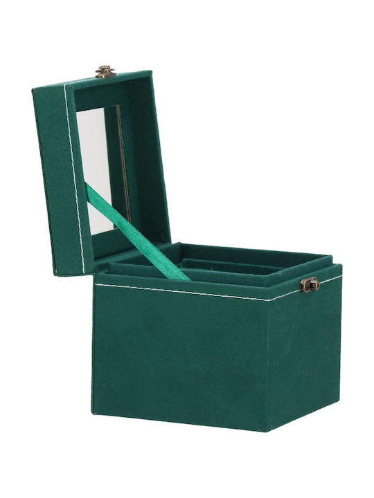 Jewelry Box Velvet Green Mirror 12x12x12 Cm Springos