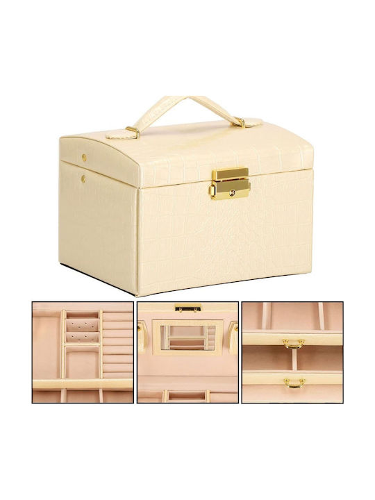 Jewelry Box Mdf Eco Leather Velvet Cream Pink Mirror 17.5x14x12.5 Cm Springos