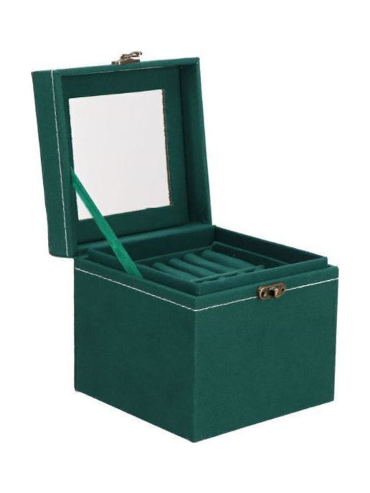 Jewelry Box Velvet Green Mirror 12x12x12 Cm Springos