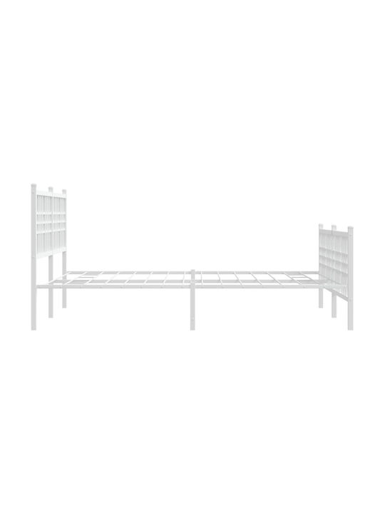 Double Metal Bed White with Slats for Mattress 137x190cm