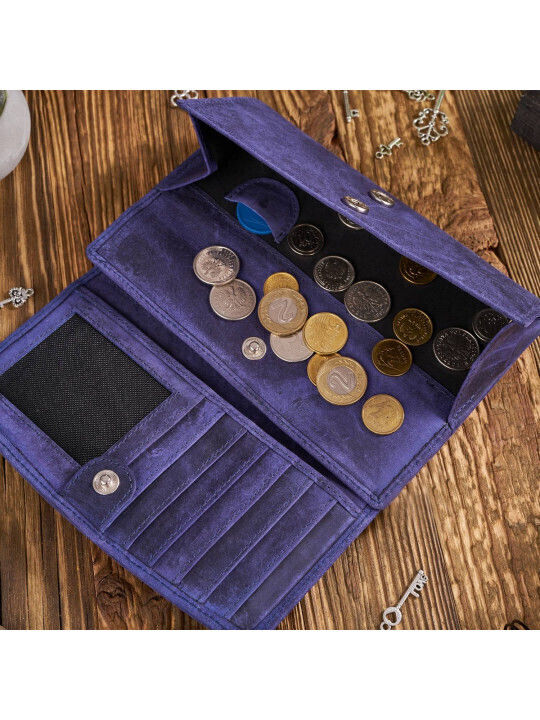 Paolo Peruzzi Vintage Leder Damen Geldbörse Geschenkset Marineblau Schlüsselanhänger