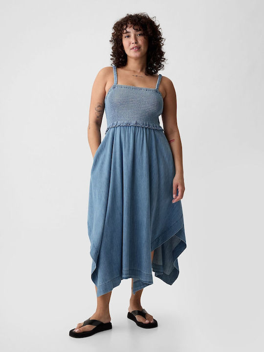 Summer Midi Denim Dress Blue
