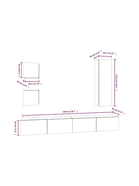 Wohnzimmer TV-Einheit Smoky Oak L100xB30cm