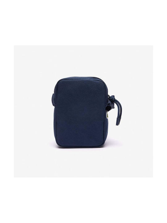 Lacoste Fabric Shoulder / Crossbody Bag with Zipper, Internal Compartments & Adjustable Strap Navy Blue 13.5x5.5x18.5cm