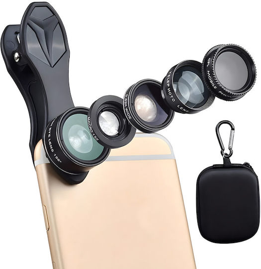 Lens Set Phone 5 In 1 Zola Plastic Universal Wide Angle Telescopic Black