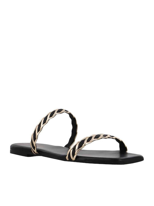 Leder Flache Sandalen für Damen in Schwarz Farbe