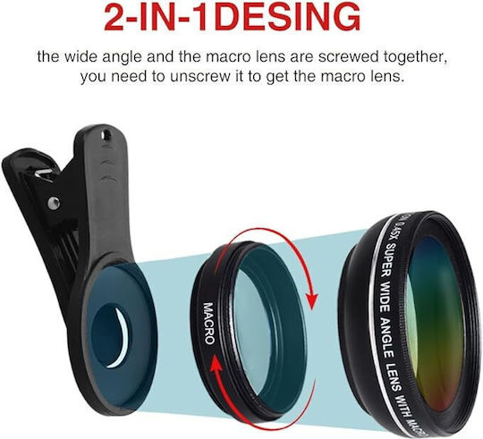 Zoom Lens Phones Tablets Zola 0.45x 12.5x Macro Clip 7x3x5 Cm Black