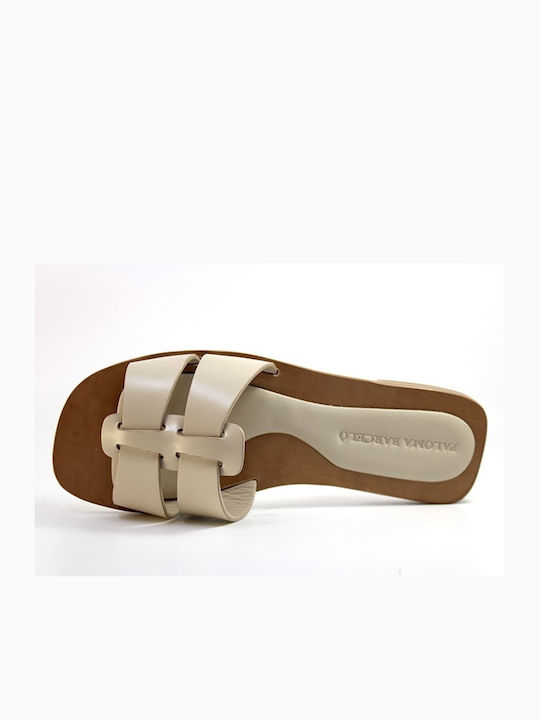 Paloma Barceló Leather Women's Flat Sandals in Beige Color