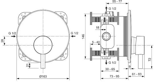 Ideal Standard Ceraline Σετ Μίκτης & Κεφαλή Ντουζ Εντοιχισμού για Ντουζιέρα 1 Εξόδου Μπρονζέ