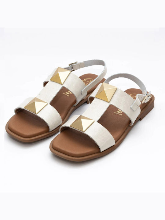 Oh My Sandals Leather Women's Flat Sandals Anatomic in White Color