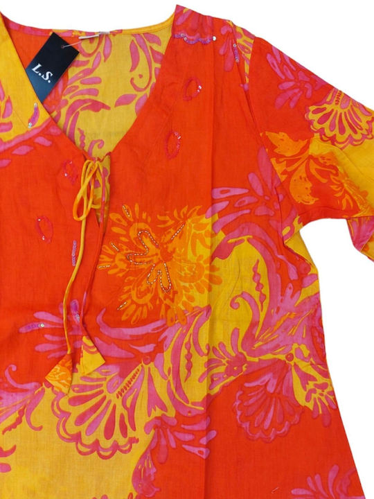 Women's Beachwear Kaftan Dress Multicolor Short Agathoniki 100% Cotton