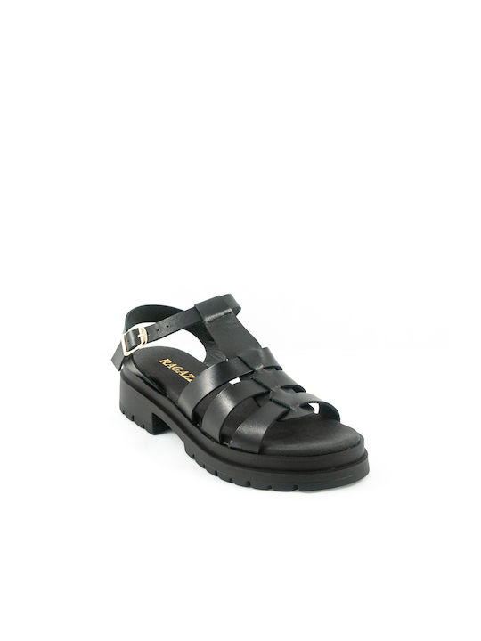 Ragazza Leather Women's Flat Sandals in Black Color