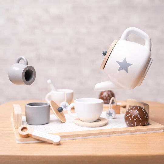 Children's Wooden Tea Set Zola Montessori Role Play Accessories Included Cream Brown