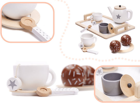 Children's Wooden Tea Set Zola Montessori Role Play Accessories Included Cream Brown