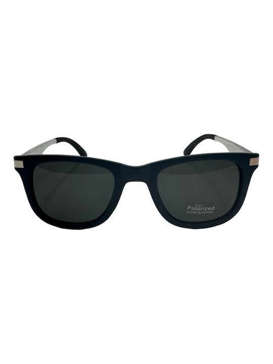 V-store Men's Sunglasses with Navy Blue Frame and Black Polarized Mirror Lens POL8347-05