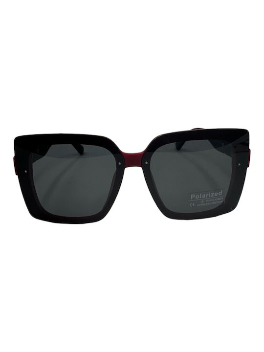 V-store Women's Sunglasses with Black Plastic Frame and Black Polarized Mirror Lens POL2758RED