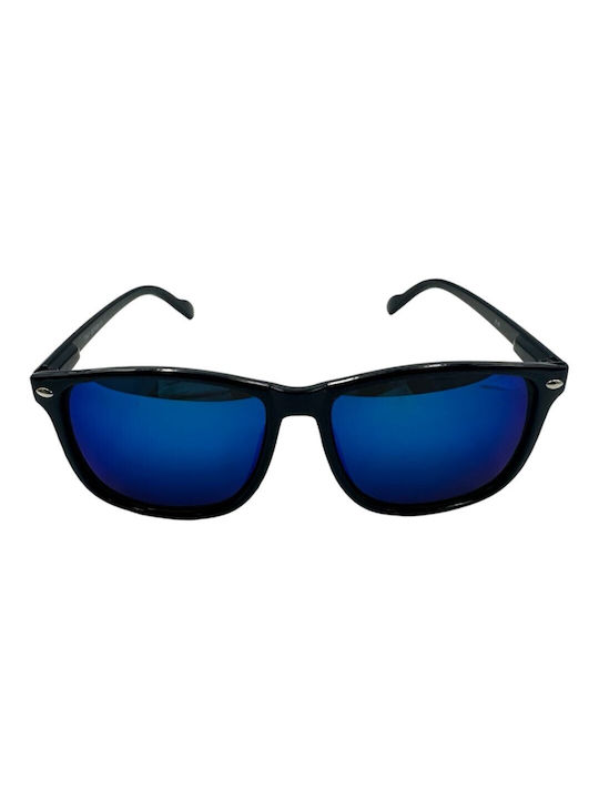 V-store Sunglasses with Black Plastic Frame and Blue Mirror Lens 616-01