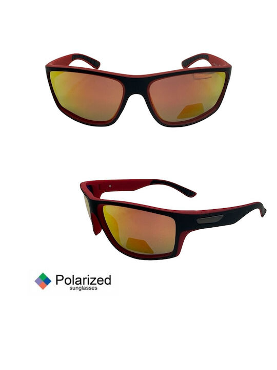 V-store Unisex Sunglasses with Burgundy Plastic Frame and Multicolour Polarized Mirror Lens POL3046RED
