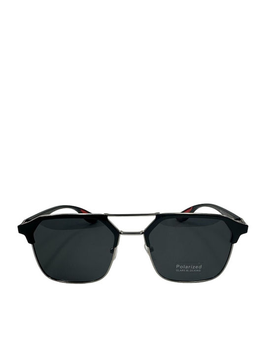 V-store Men's Sunglasses with Black Frame and Black Polarized Mirror Lens POL8360-04