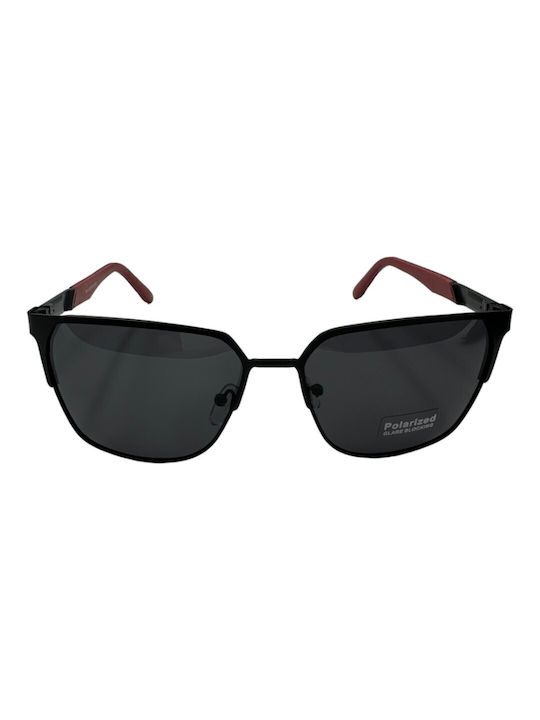 V-store Men's Sunglasses with Black Metal Frame and Black Polarized Mirror Lens POL7013-01