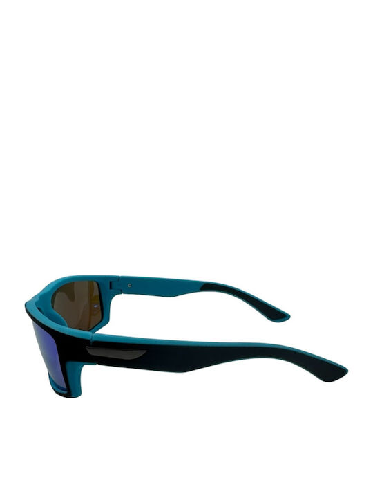 V-store Men's Sunglasses with Black Plastic Frame and Blue Polarized Mirror Lens POL3046BLUE