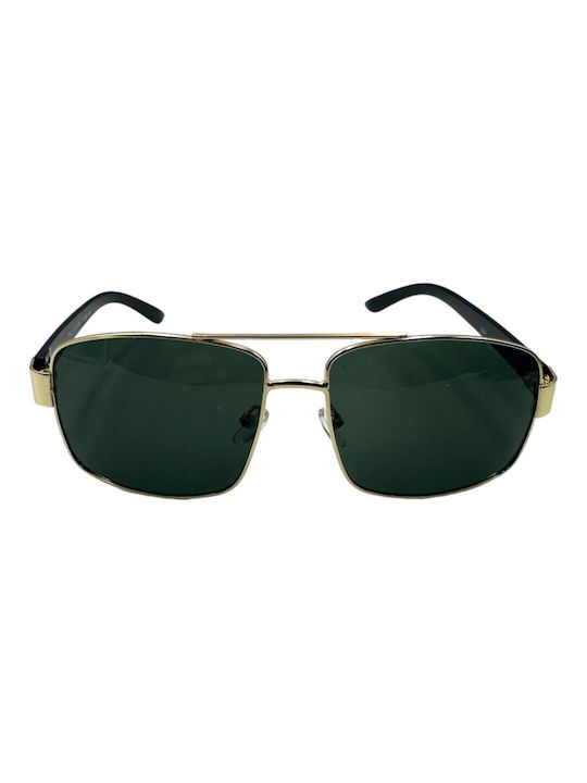 V-store Men's Sunglasses with Gold Metal Frame and Green Lens 624-04