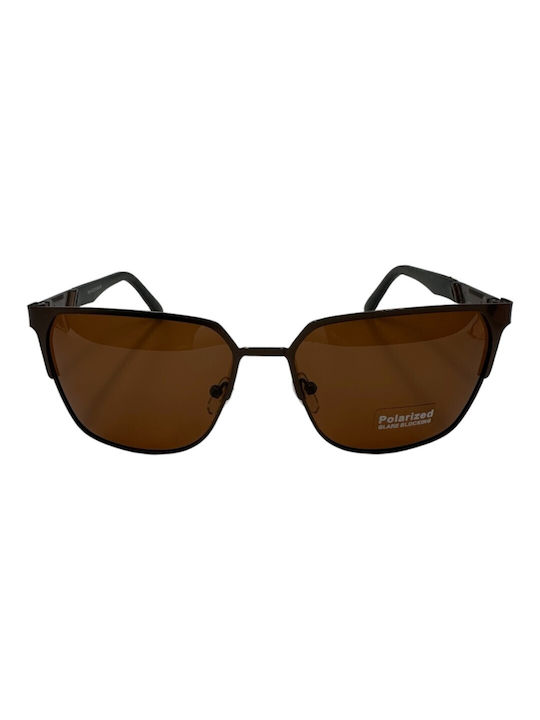 V-store Men's Sunglasses with Brown Metal Frame and Brown Polarized Mirror Lens POL7013-02