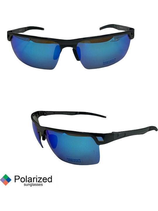 V-store Men's Sunglasses with Black Plastic Frame and Blue Polarized Mirror Lens POL9503BLUE
