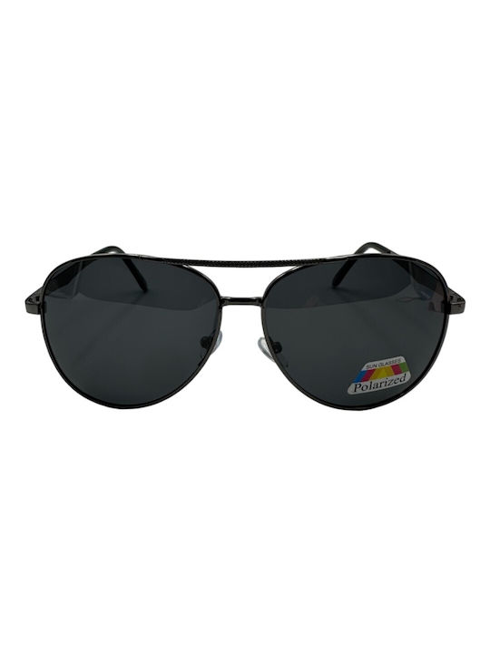 V-store Men's Sunglasses with Black Metal Frame and Black Polarized Mirror Lens POL5491-04